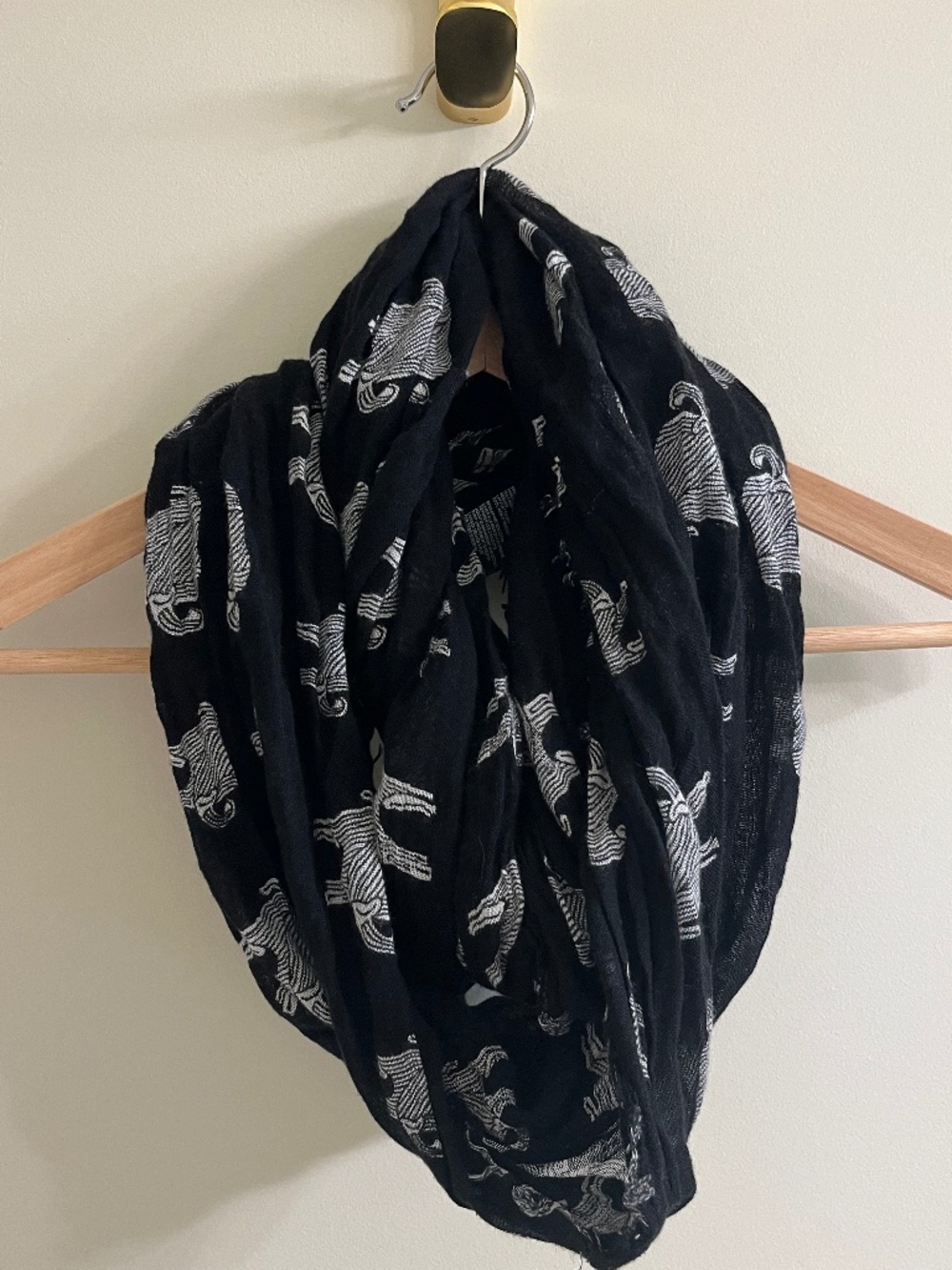 Anthropologie black and white elephant infinity scarf